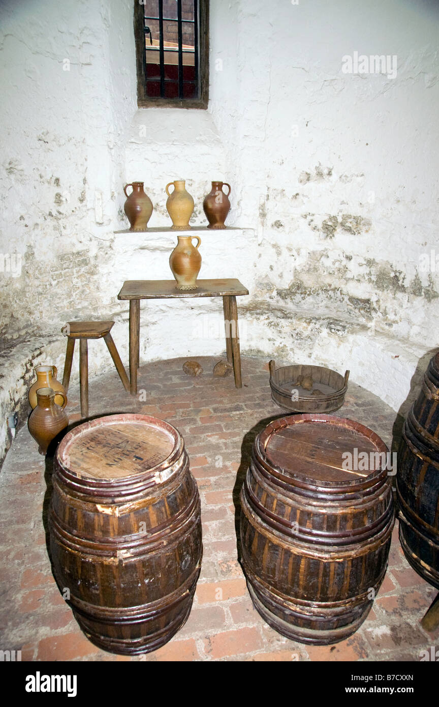 Beer kegs, Hampton Court Palace kitchens, Surrey UK Stock Photo