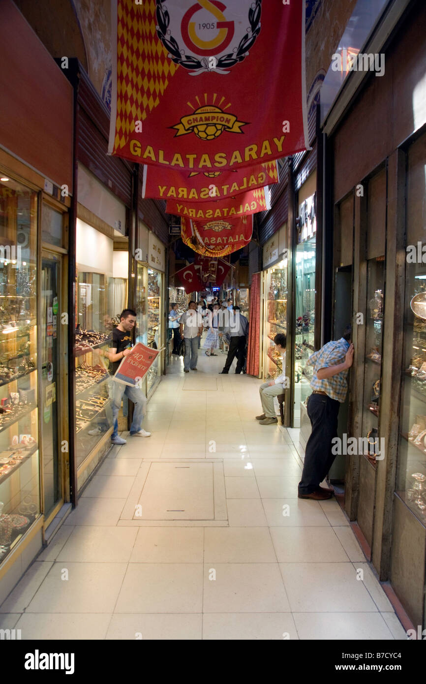 Galatasaray flags flying in the Grand Bazaar, Istanbul, Turkey Stock Photo
