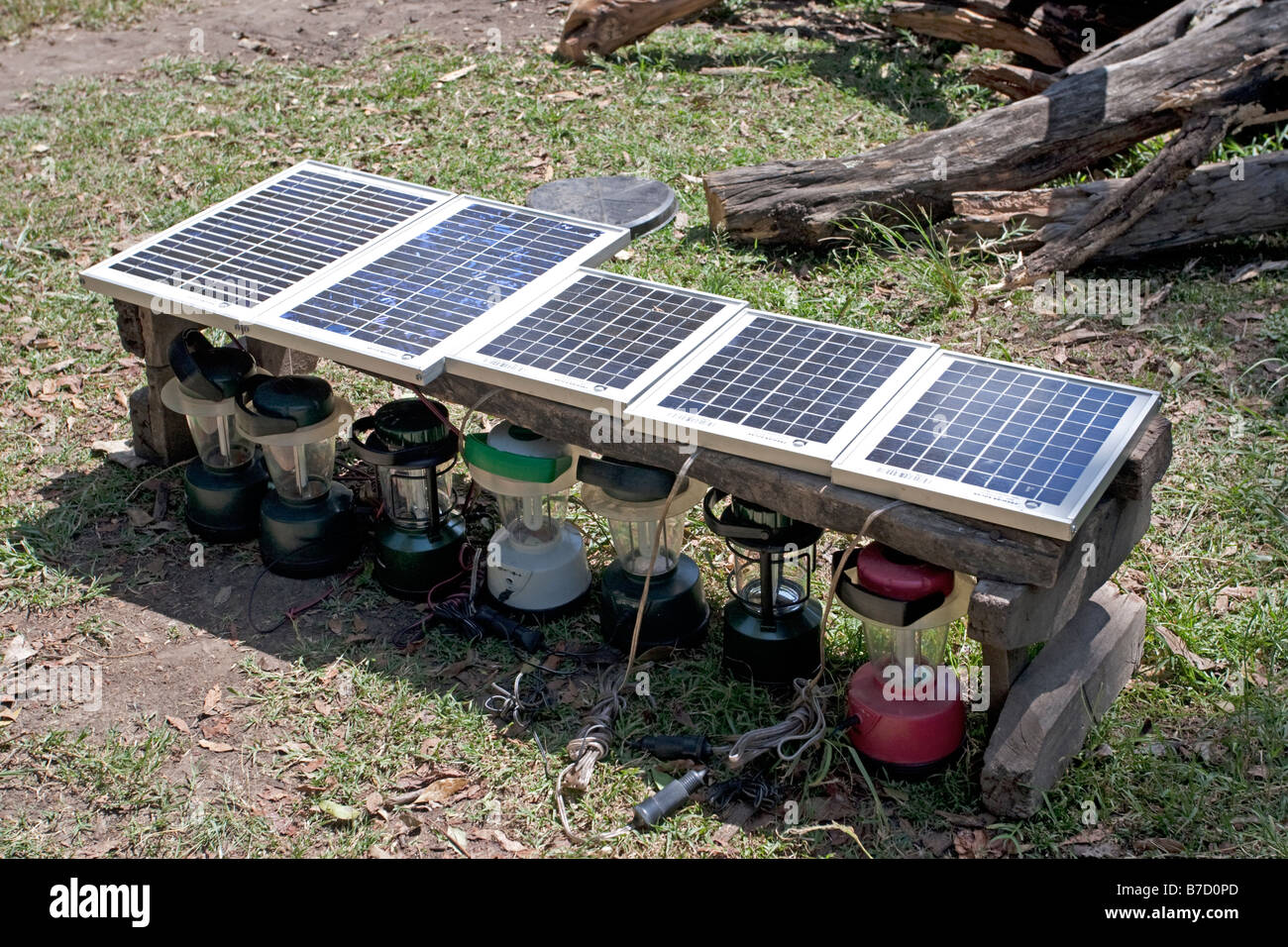 Solar panels charging safari lamps at Duma camp Masai Mara North