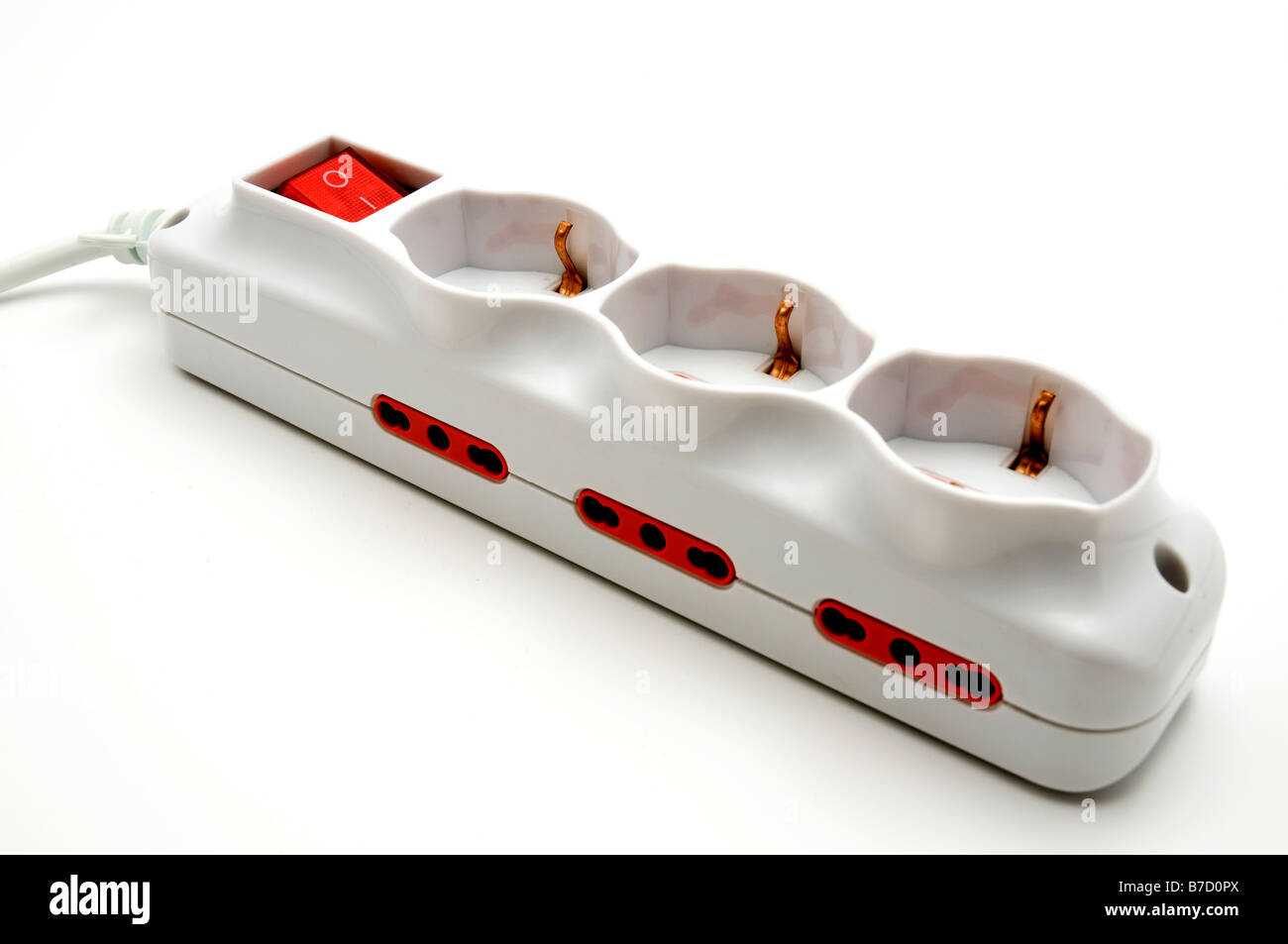 Power strip with circuit breaker a white background Stock Photo Alamy