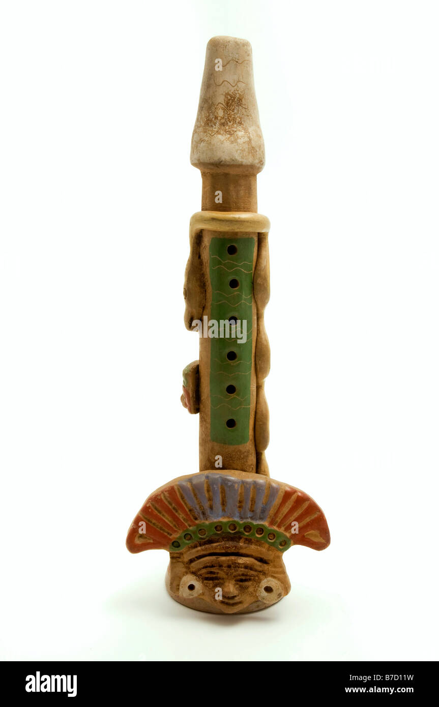 Old aztec flute on a white background Stock Photo Alamy