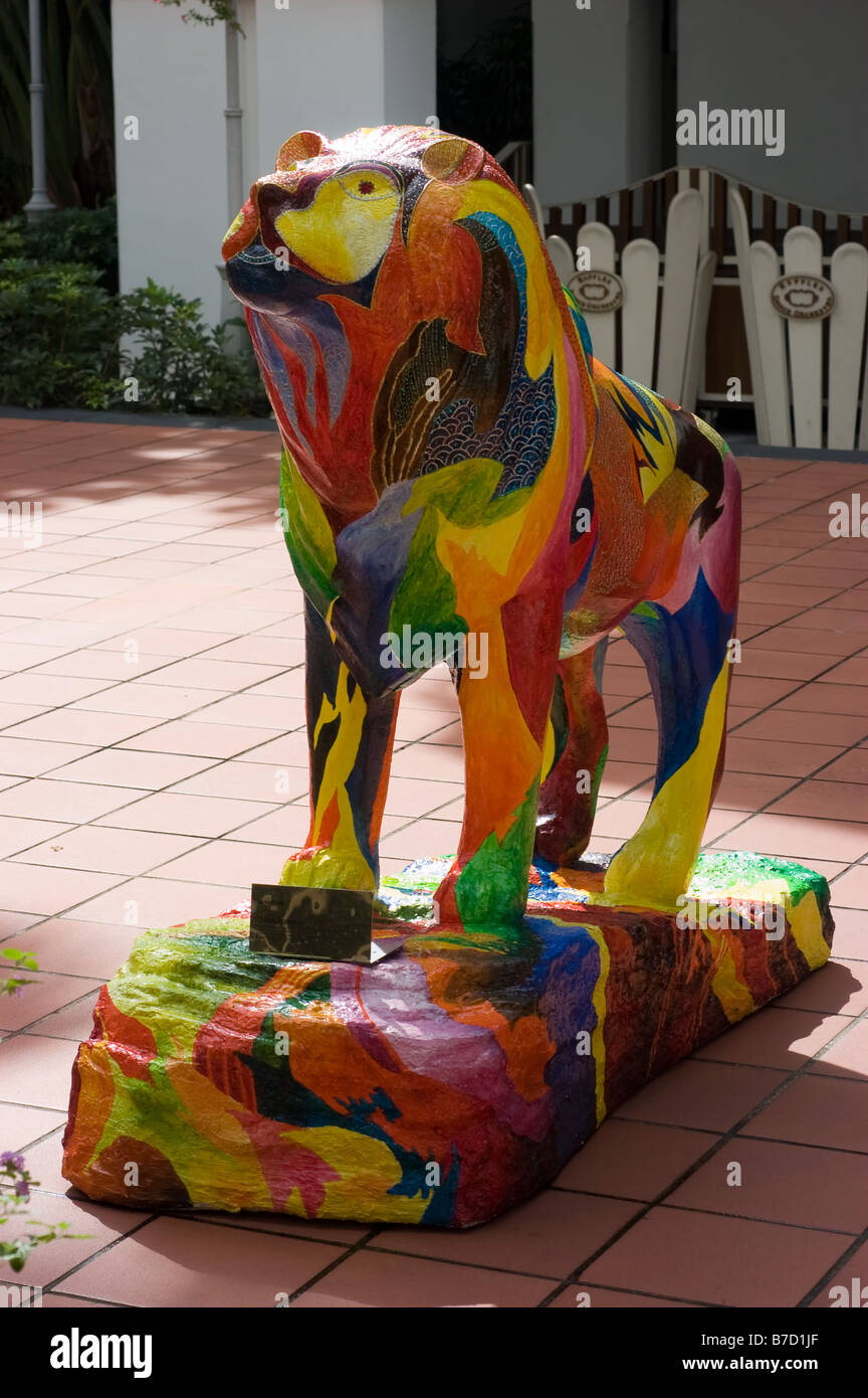 Colour painted Lions adorn Raffles Hotel's public area in Singapore Stock Photo