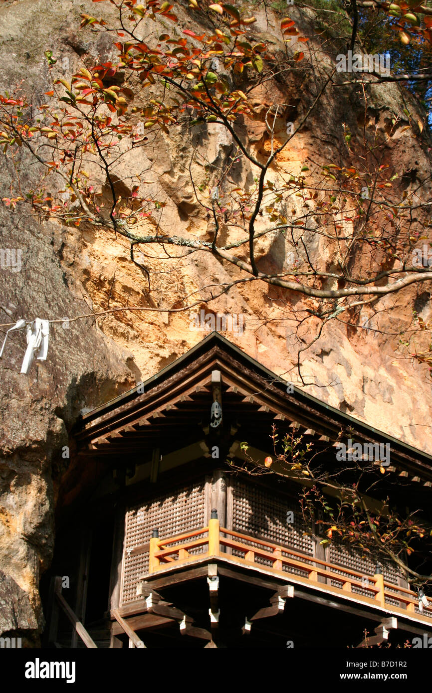 Takkoku no Iwaya, a cave temple built into the rock, near Hiraizumi, Japan Stock Photo