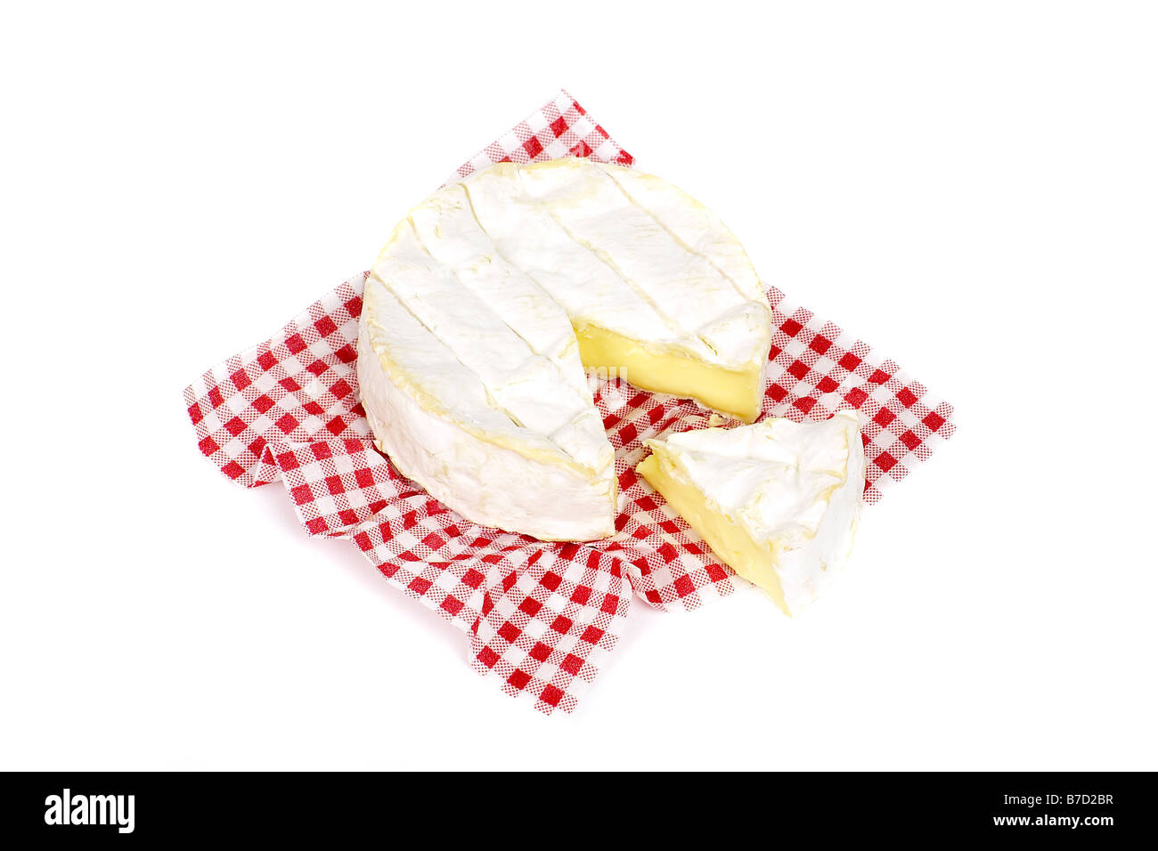 CAMEMBERT CHEESE FRENCH GINGHAM CLOTH Stock Photo