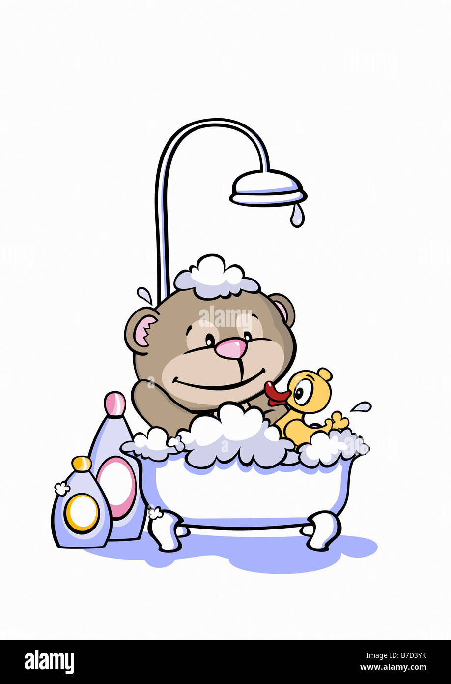 A cartoon bear having a bath Stock Photo