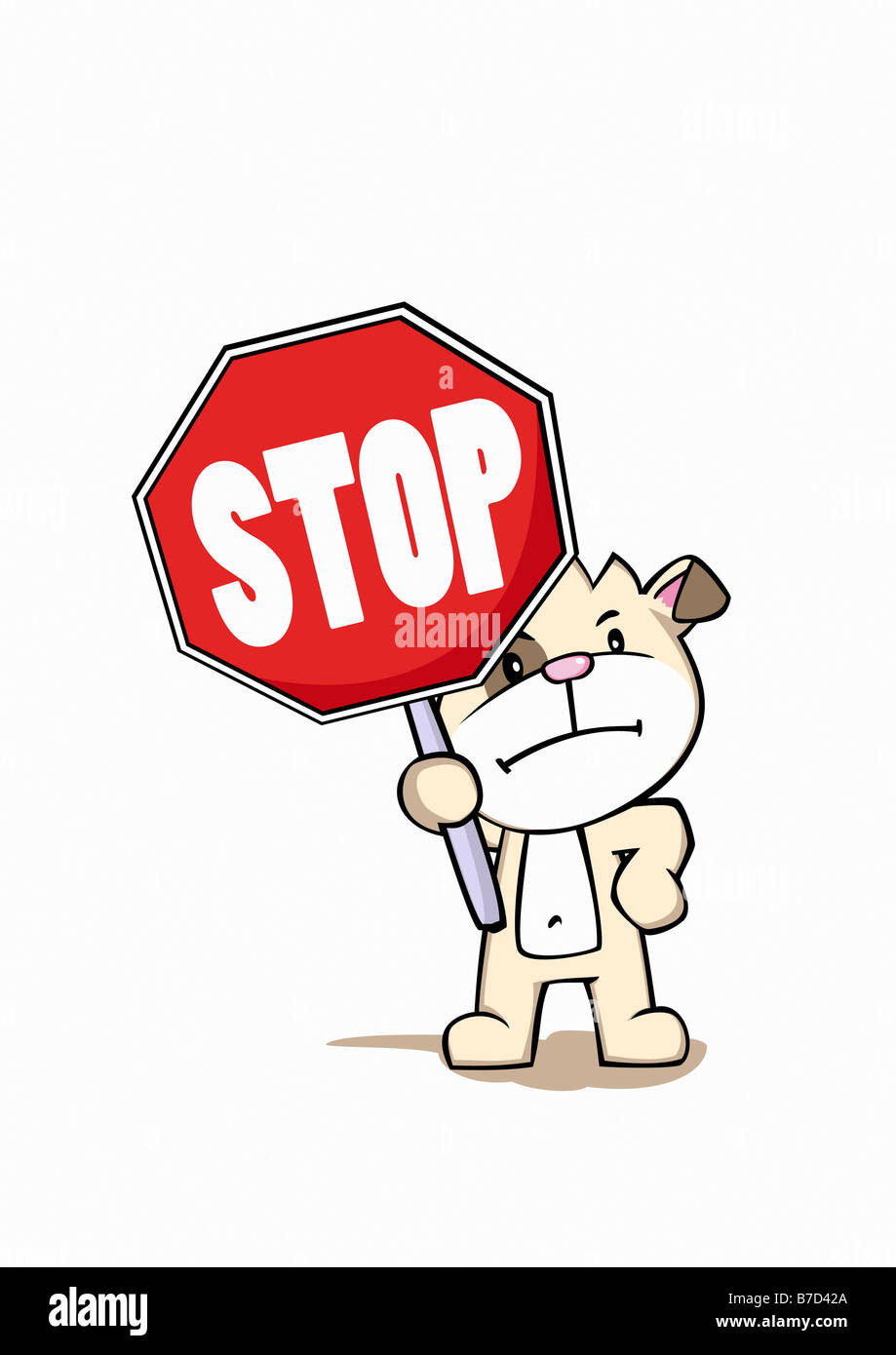 A cartoon dog holding a traffic stop sign Stock Photo
