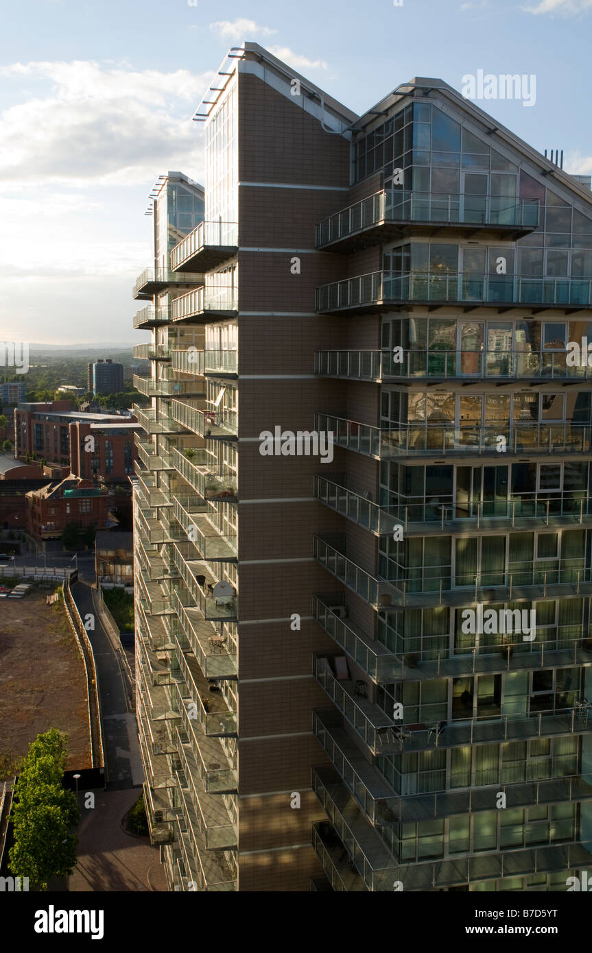 Balconies of The Edge, a city centre apartment block, Manchester, England, UK Stock Photo