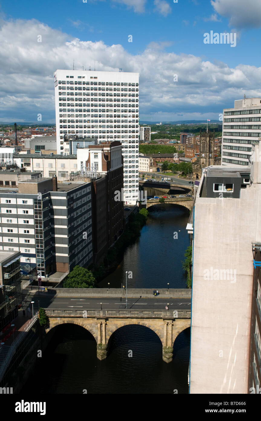 Arched bridge over the river Irwell, near the city centre of Manchester, England, UK Stock Photo