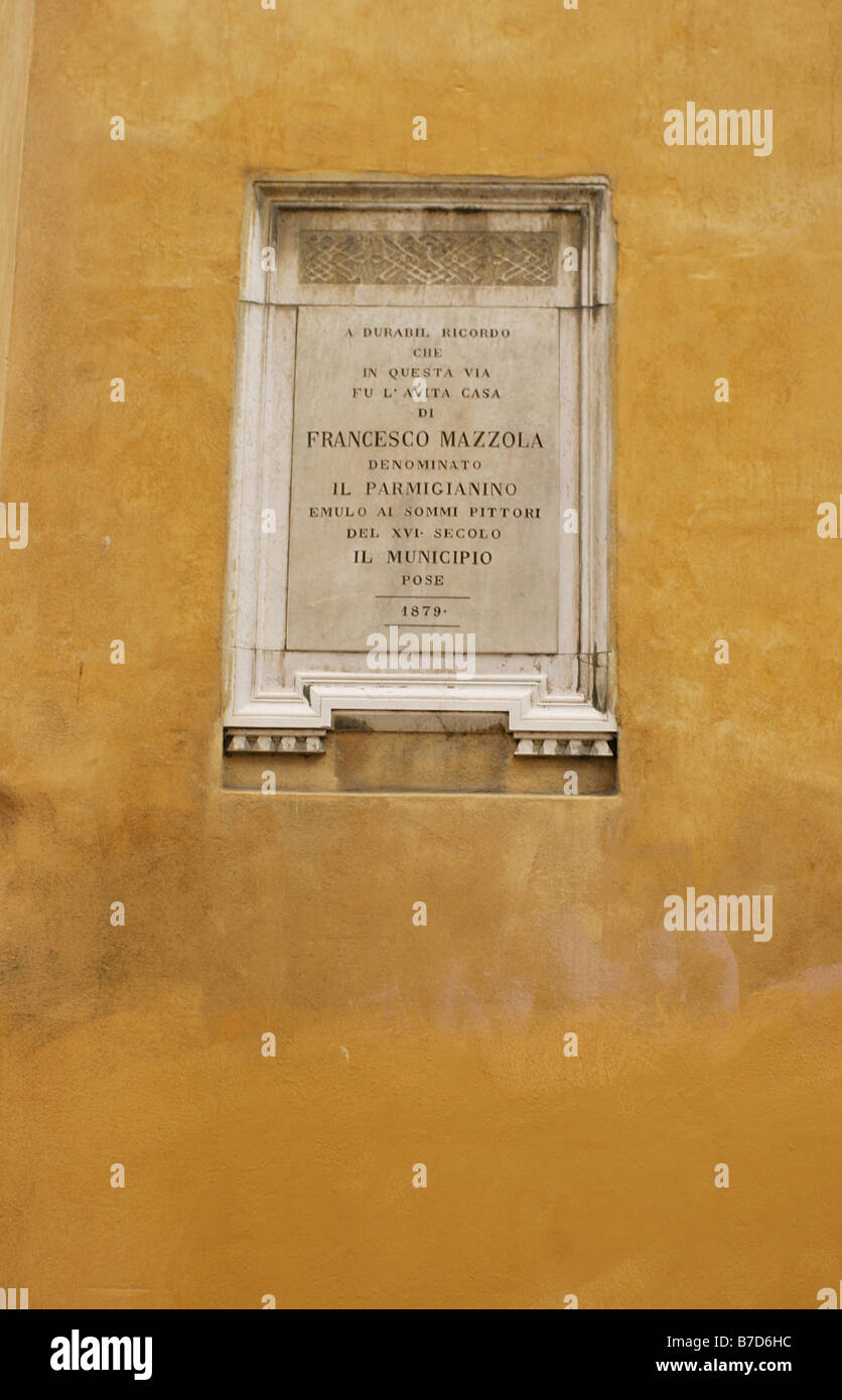 Francesco Mazzola plaque, Parma, Emilia Romagna, Italy Stock Photo