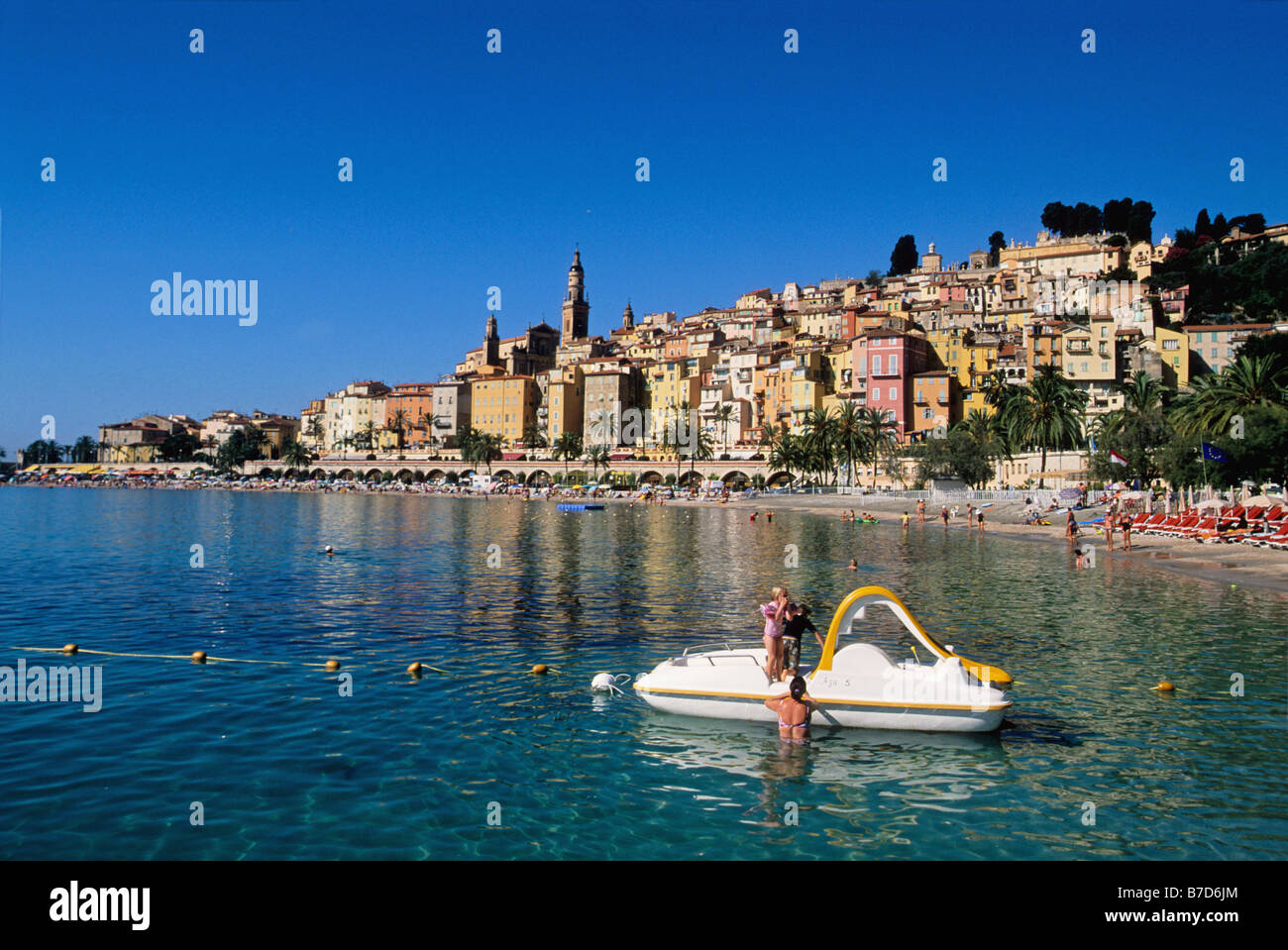 The city of Menton faces the sea in summer time Stock Photo