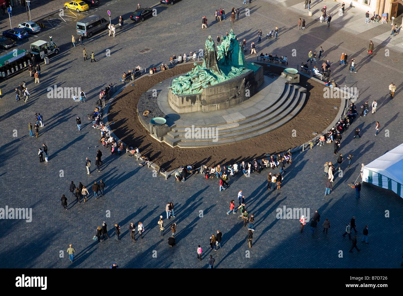 Cityscape, Jan Hus monument, Staromestskas square, Praga, Prague, Czech Republic, Europe Stock Photo