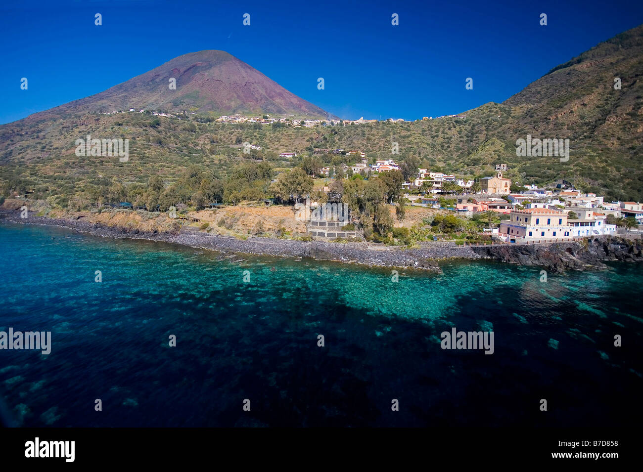 Aerial view Salina island Aeolian Islands Sicily Italy Stock Photo