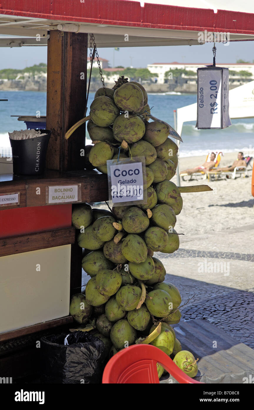 coconuts for sale at the Copacobana beach, Brazil, Rio de Janeiro Stock Photo
