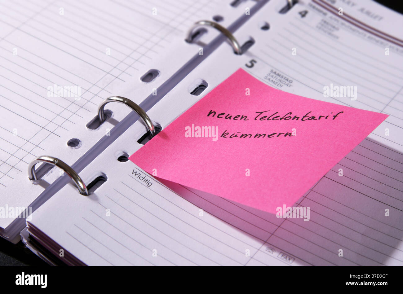 appointment book 'neuen Telefontarif kuemmern', 'attend to inform about new call rate', Germany Stock Photo