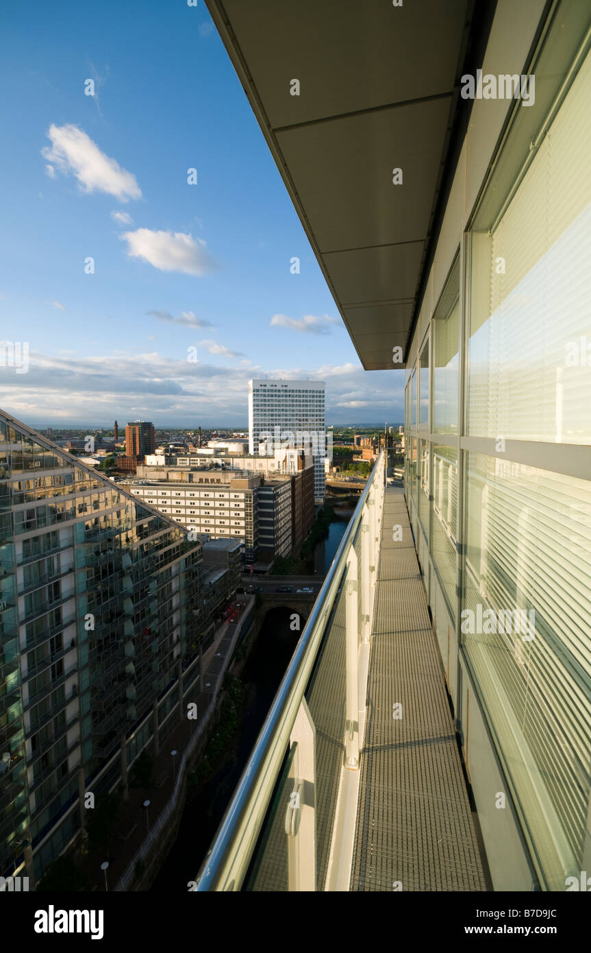 View of the river Irwell from a city centre apartment balcony