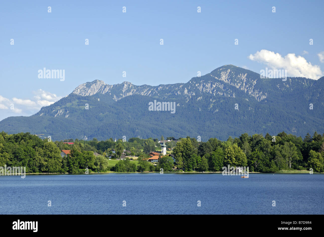 view from a boat onto the Staffel Lake, Germany, Bavaria, Murnau Stock Photo