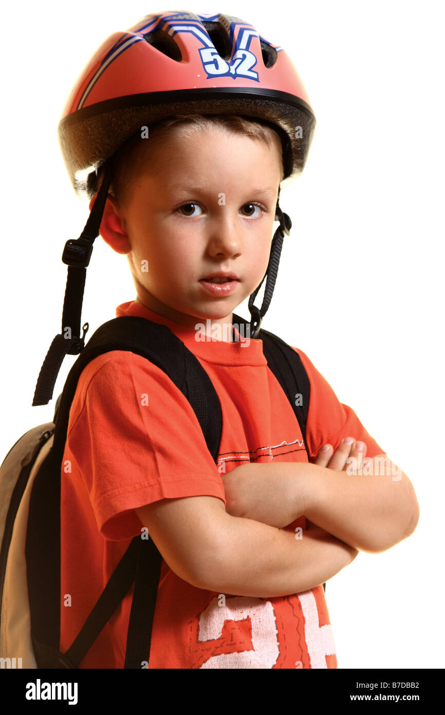 Young kid in a helmet Stock Photo Alamy