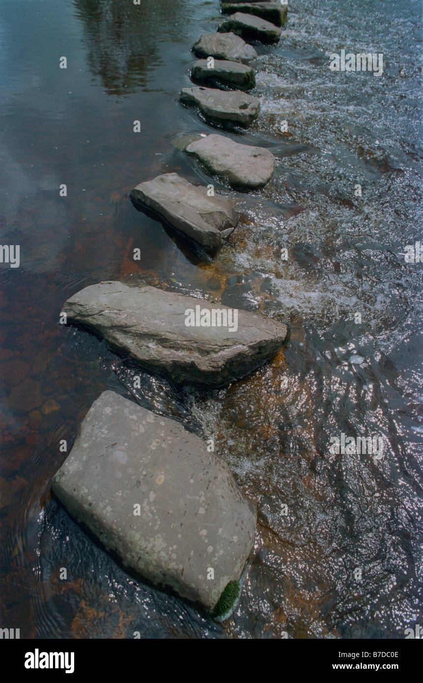 Stepping stones across the River Hodder, Lancashire, England Stock Photo
