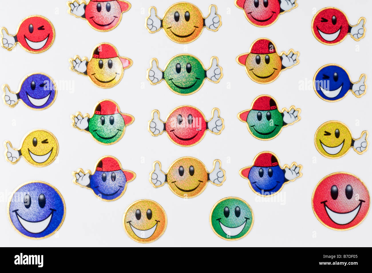 A Close up of smiley face childrens stickers Stock Photo