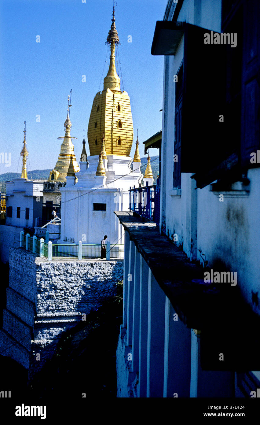 Architectural detail of the Mahagiri shrines and stupas atop Mt Poppa Burma Myanmar Stock Photo