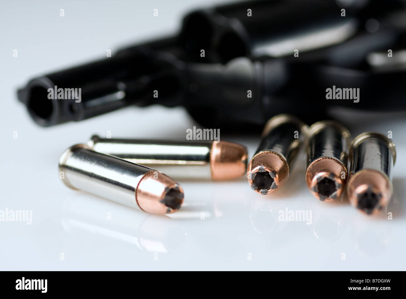 Black Revolver and Bullets Stock Photo