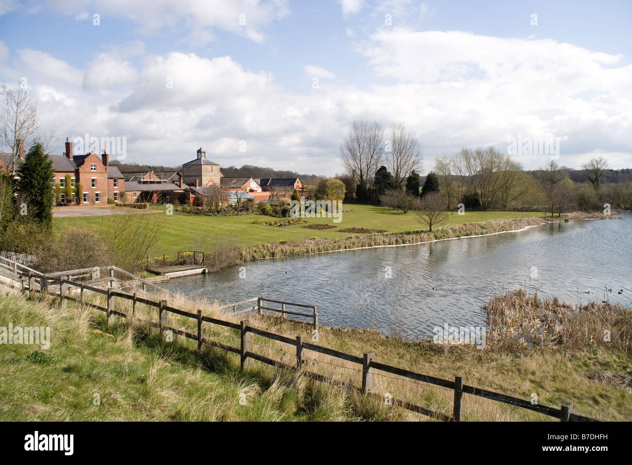 Hardwick village and the lake weir in Clumber Park, Nottinghamshire