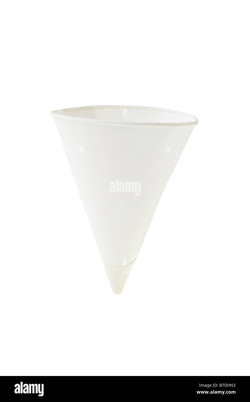 Cone shape disposable paper cup on white background Stock Photo