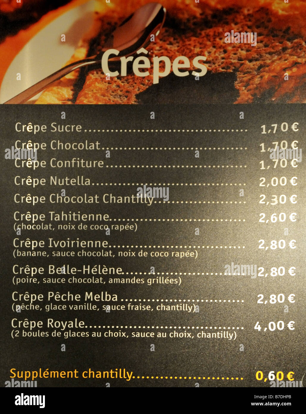 French pancakes menu Stock Photo 21812291 Alamy