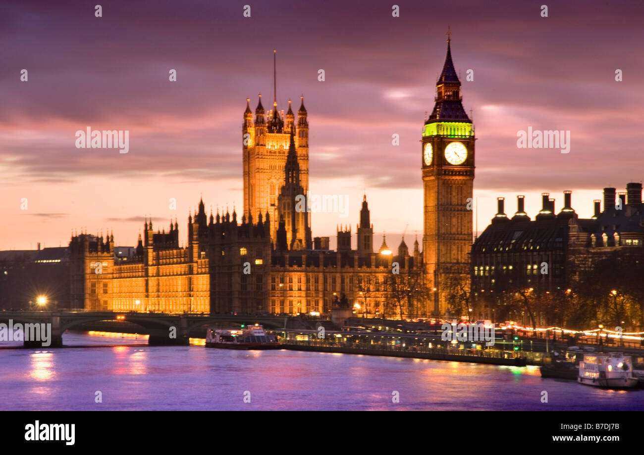 The Palace of Westminster and Big Ben at sunset Stock Photo