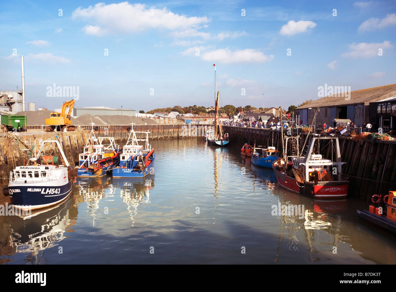 Fishing boats in the harbour at Whitstable Kent Stock Photo