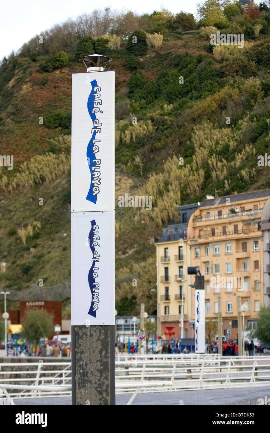 Beach cafe sign Playa de la Zurriola Donostia San Sebastian Spain Stock Photo