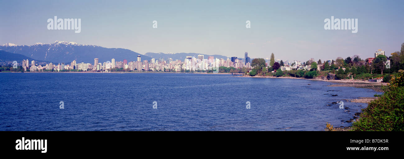 Vancouver Skyline, BC, British Columbia, Canada - English Bay, West End of City, North Shore Mountains - Panoramic View Stock Photo