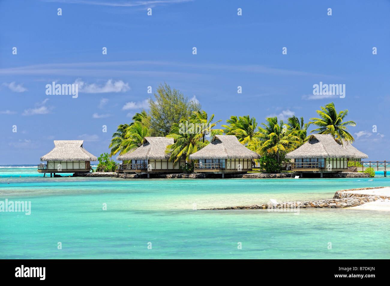 Overwater bungalows at the Hotel Intercontinental Resort & Spa, Moorea, French Polynesia Stock Photo