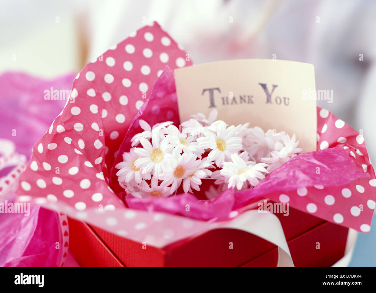 Flower gift box with message card Stock Photo Alamy