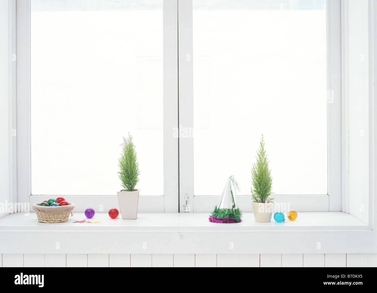 Christmas Ornaments On Windowsill Stock Photo 21813965 Alamy