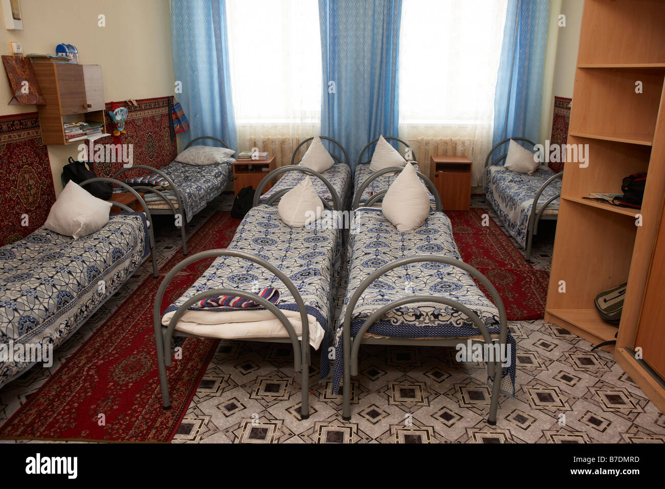 Primary School bedroom, Amguema, Chukotka,  Siberia Russia Stock Photo