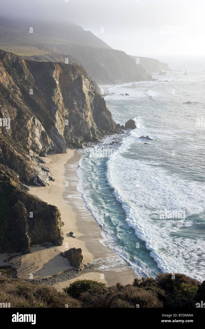 Pacific Ocean and coast viewed from near the Bixby Bridge, Highway 1, Big Sur, California, USA Stock Photo