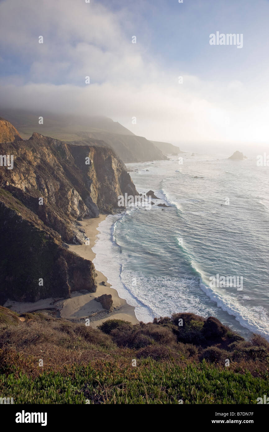 Pacific Ocean and coast viewed from near the Bixby Bridge, Highway 1, Big Sur, California, USA Stock Photo