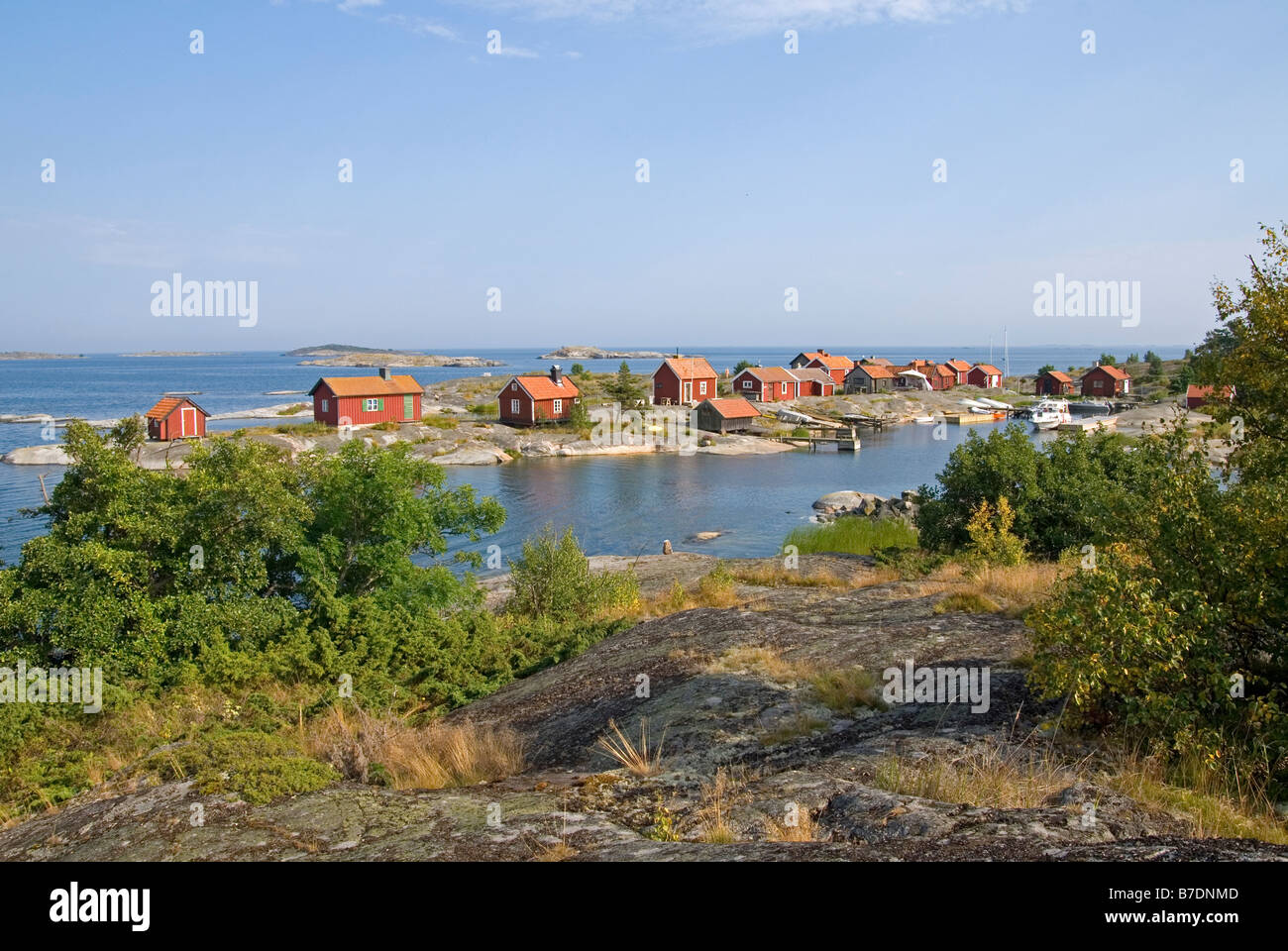 Village of summer houses at Röder in archipelago of Stockholm Stock Photo