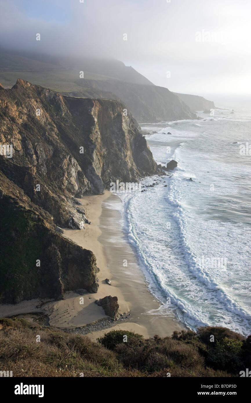 Pacific Ocean and coast viewed from near the Bixby Bridge, Highway 1, Big Sur, California, USA Stock Photo