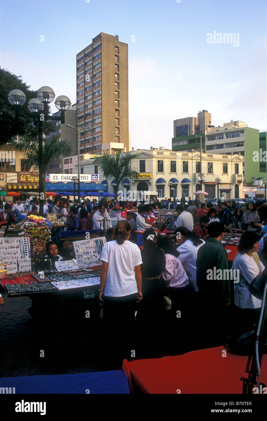 Peruvians, Peruvian people, flea market, Parque Central, Miraflores district, Lima, Lima Province, Peru, South America Stock Photo