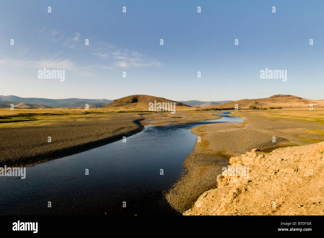 Beautiful view of the Orkhon river in Mongolia. this is one of the main ...