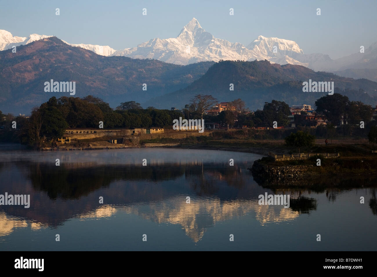Fewa Lake and Annapurna Range Stock Photo