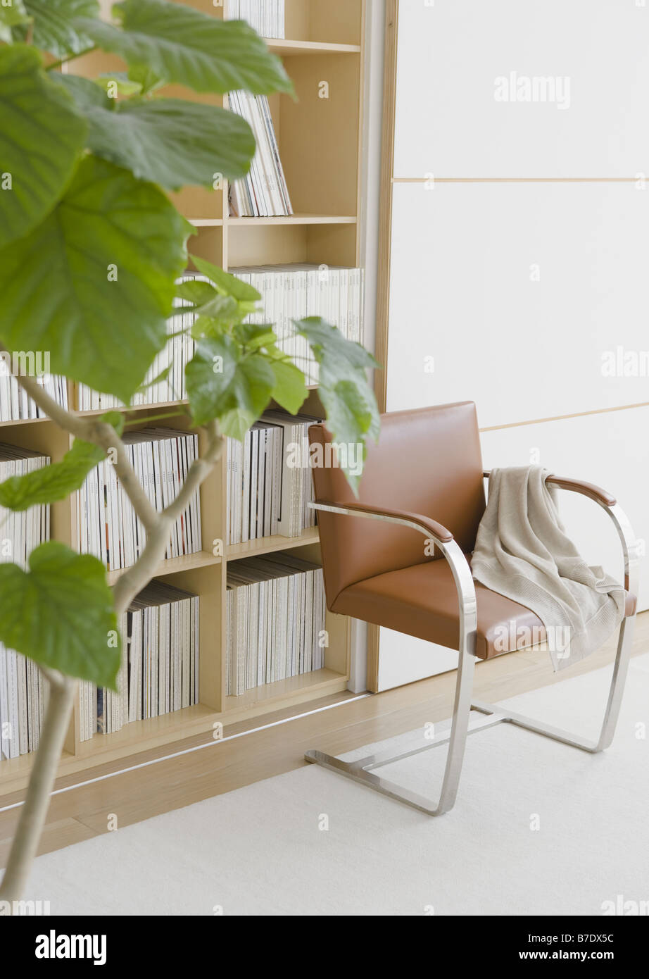 Bookshelf and chair Stock Photo - Alamy