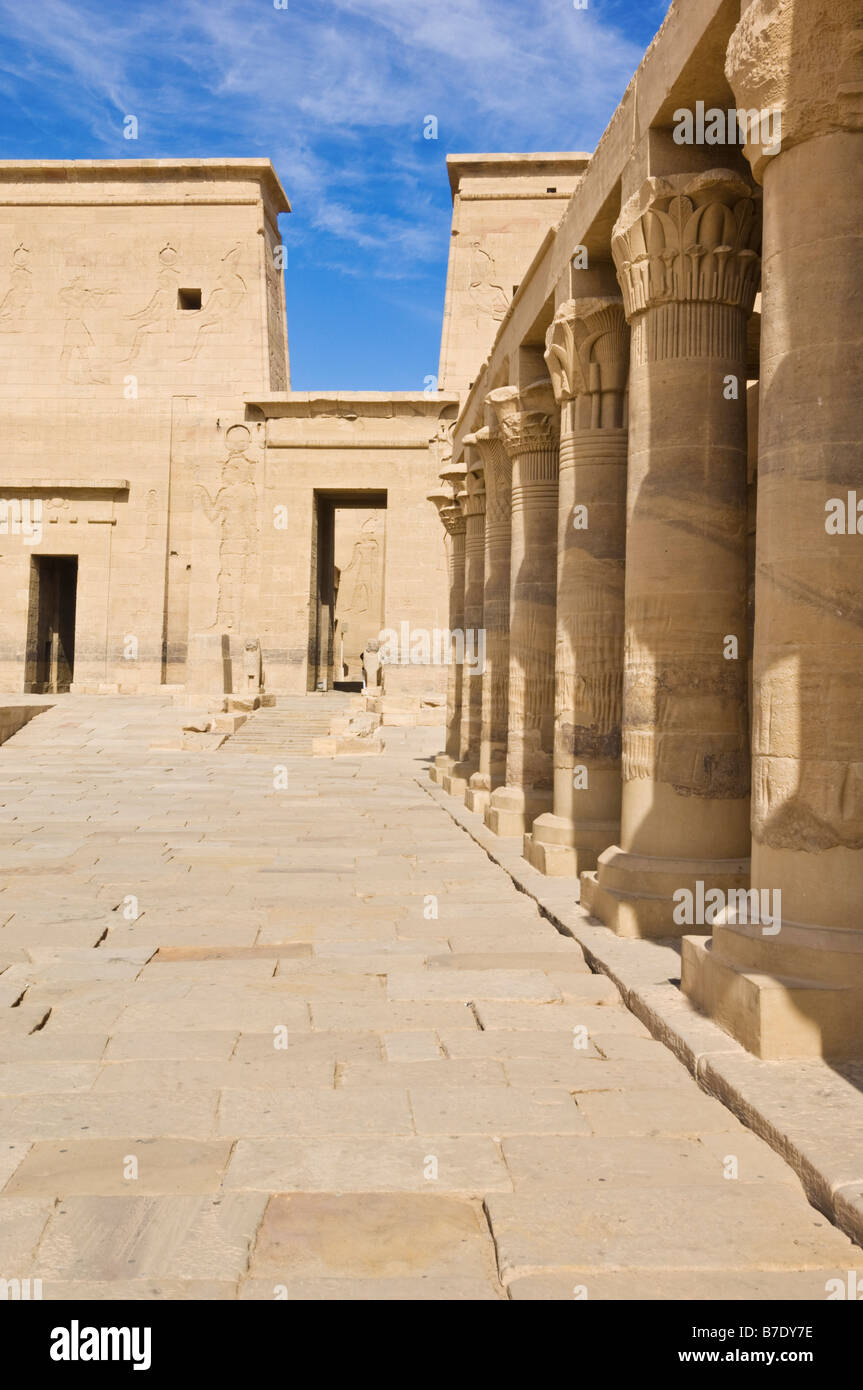 Temple of Isis on Philae which was rebuilt on the island of Agilika after the building of the Aswan dam Aswan Egypt Middle East Stock Photo