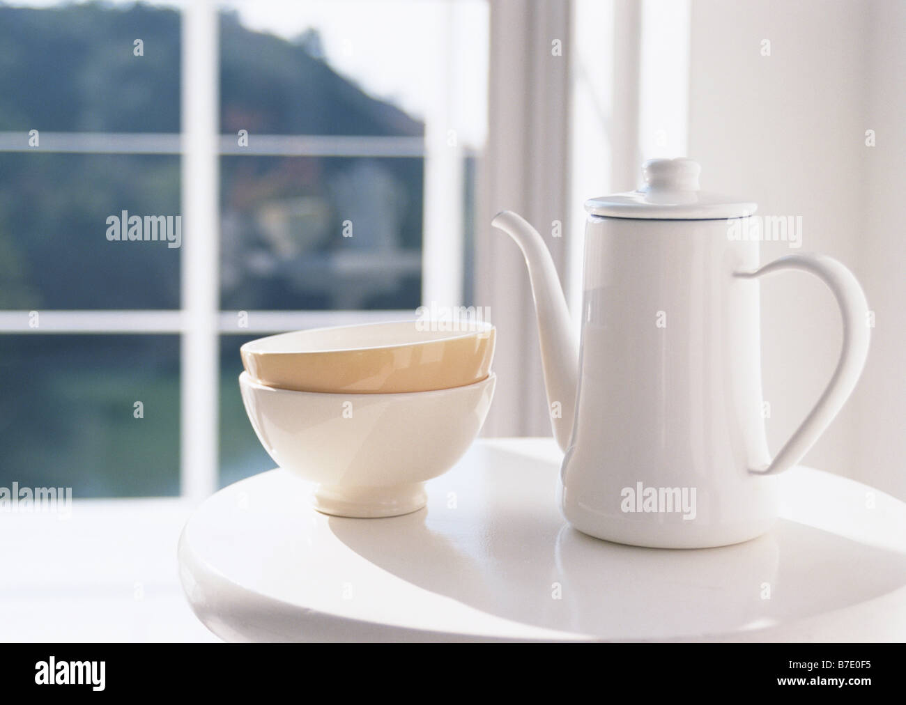 Cafe au Lait Bowl and Pot Stock Photo Alamy