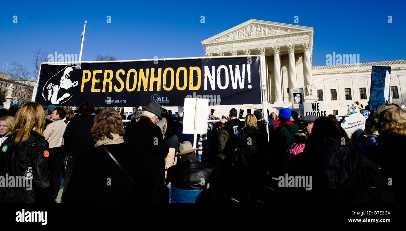 Pro-Life supporters hold signs in front of the US Supreme Court - March for Life Rally, 2009 - Washington, DC USA Stock Photo