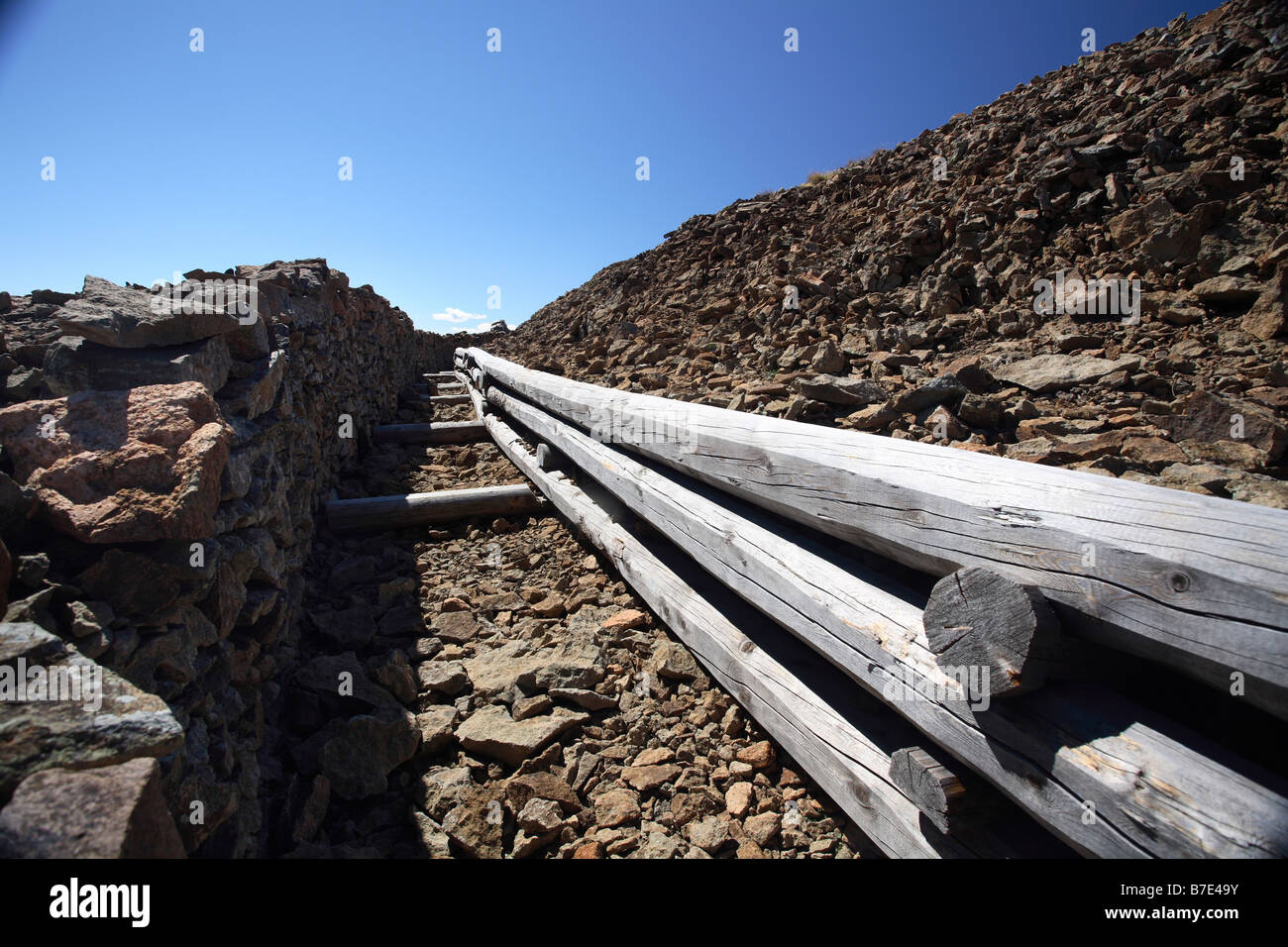 Trench of World War One, Monte Fravort top, Lagorai chain, Trentino Alto Adige, Italy Stock Photo