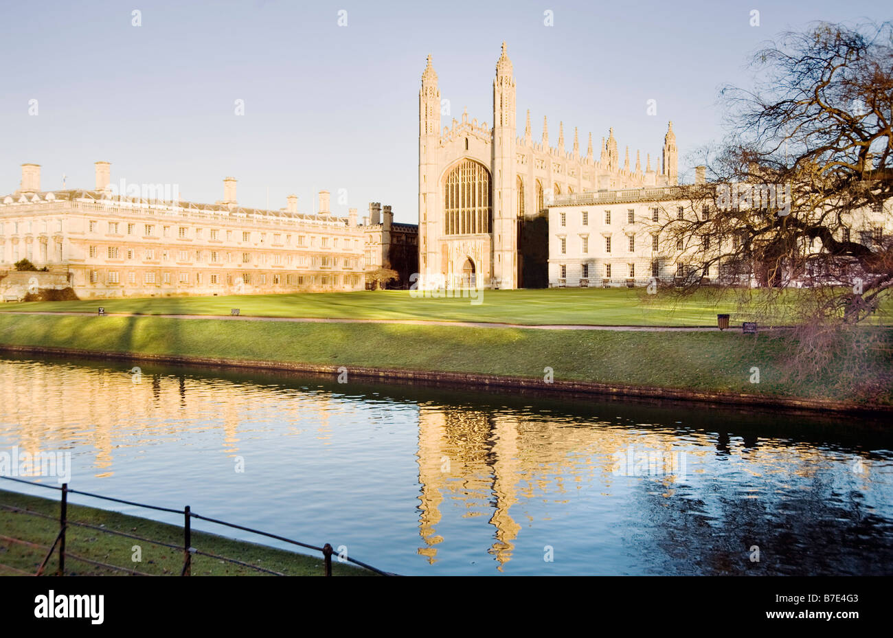 Kings College Chapel Cambridge and the river Cam in winter Stock Photo