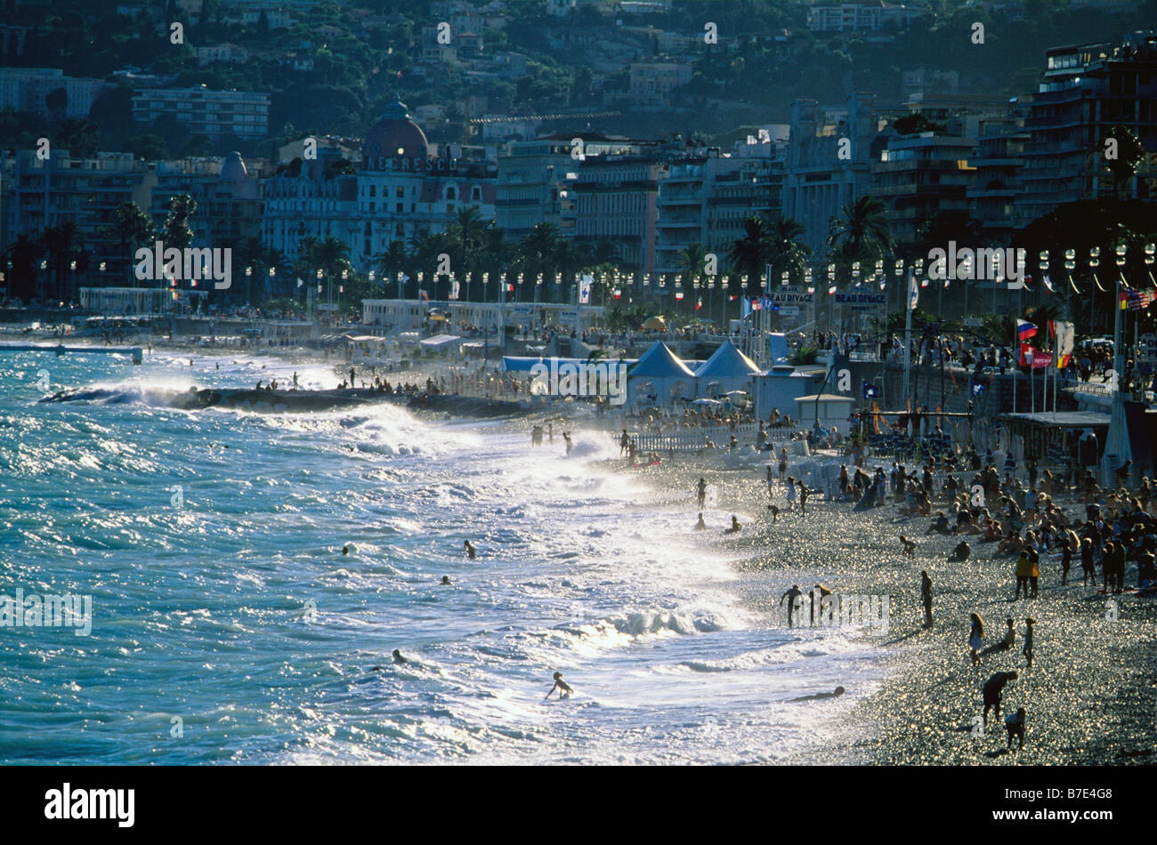 Windy day on the beaches of Nice city Stock Photo